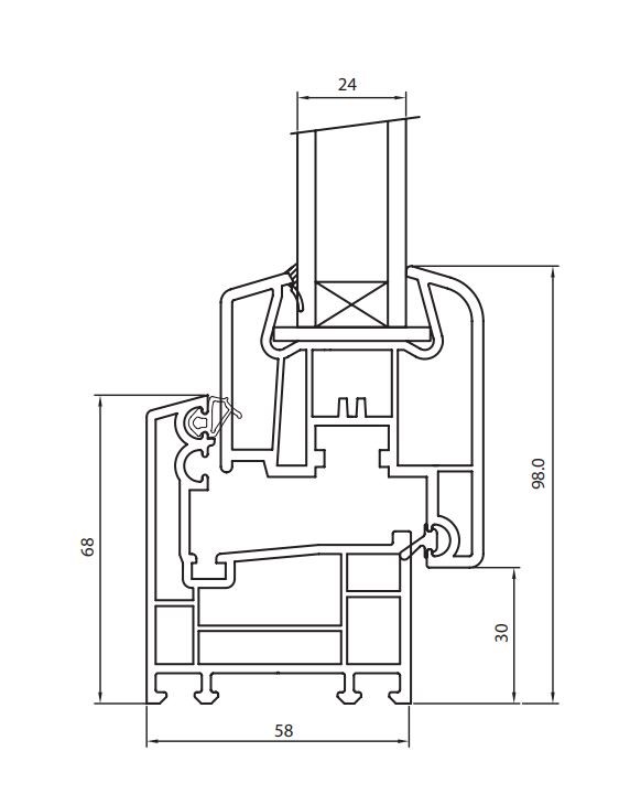 Technische Zeichnung des Dreh-Kippfensters KF-98